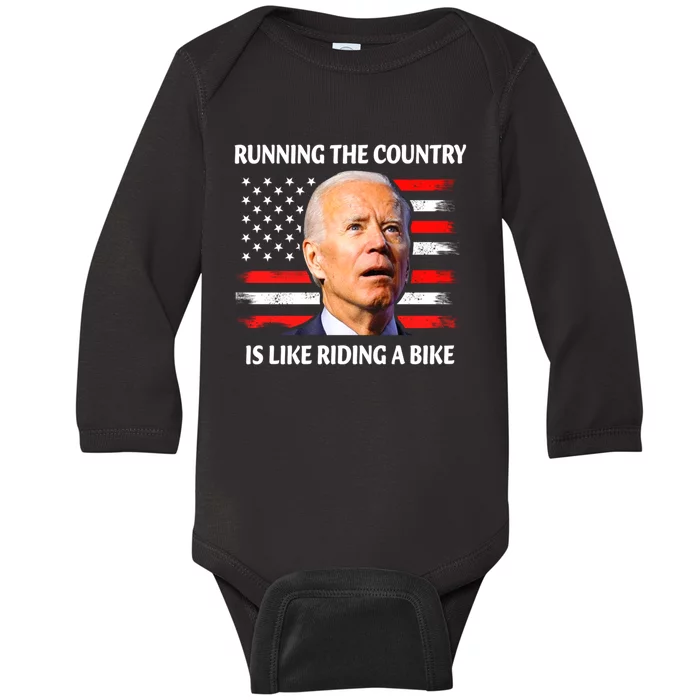 Running The Country Is Like Riding A Bike Joe Biden Baby Long Sleeve Bodysuit