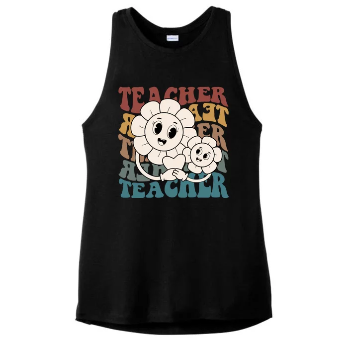 Retro Teacher Cute Gift Sunflower Heart Ladies Tri-Blend Wicking Tank