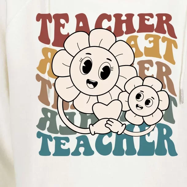 Retro Teacher Cute Gift Sunflower Heart Womens Funnel Neck Pullover Hood