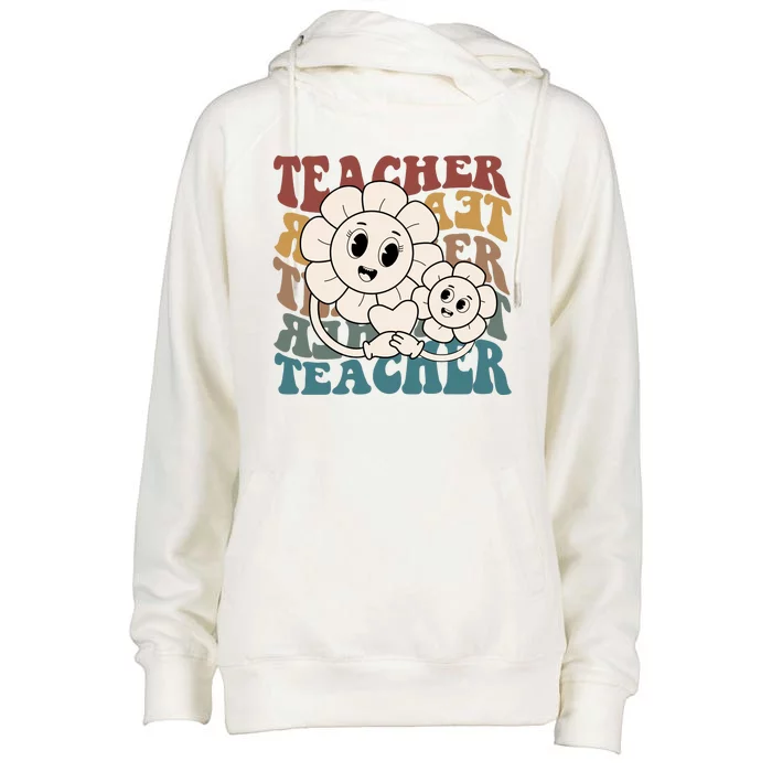 Retro Teacher Cute Gift Sunflower Heart Womens Funnel Neck Pullover Hood