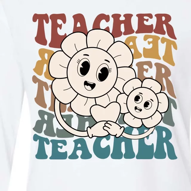 Retro Teacher Cute Gift Sunflower Heart Womens Cotton Relaxed Long Sleeve T-Shirt