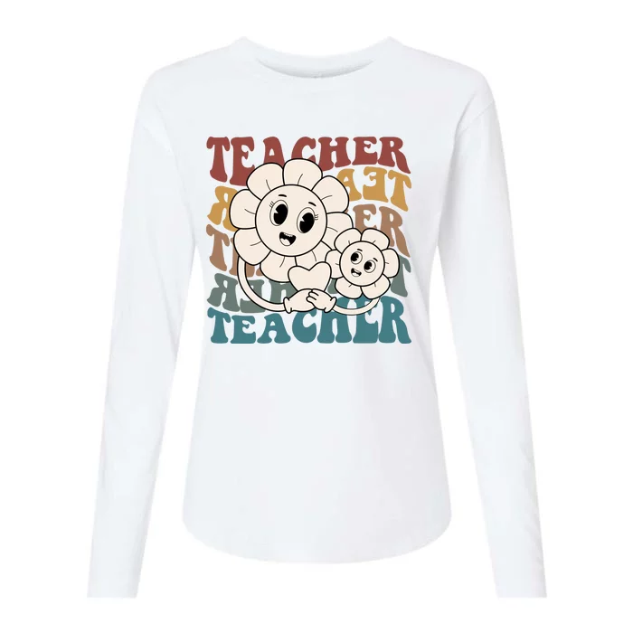 Retro Teacher Cute Gift Sunflower Heart Womens Cotton Relaxed Long Sleeve T-Shirt