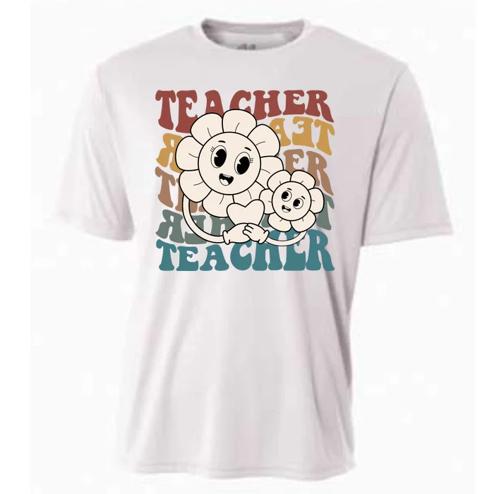 Retro Teacher Cute Gift Sunflower Heart Cooling Performance Crew T-Shirt