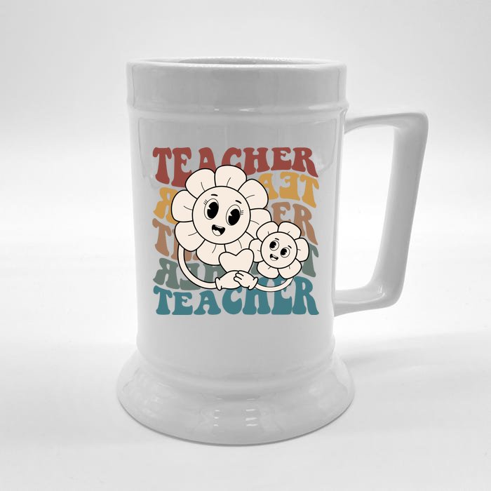 Retro Teacher Cute Gift Sunflower Heart Front & Back Beer Stein