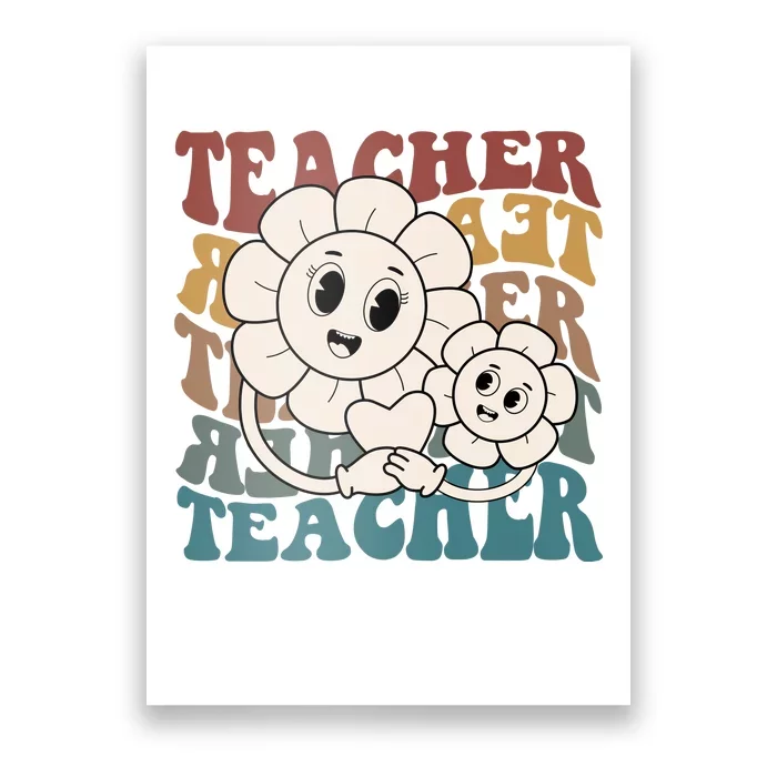 Retro Teacher Cute Gift Sunflower Heart Poster