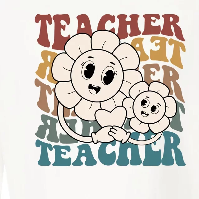 Retro Teacher Cute Gift Sunflower Heart Cropped Pullover Crew