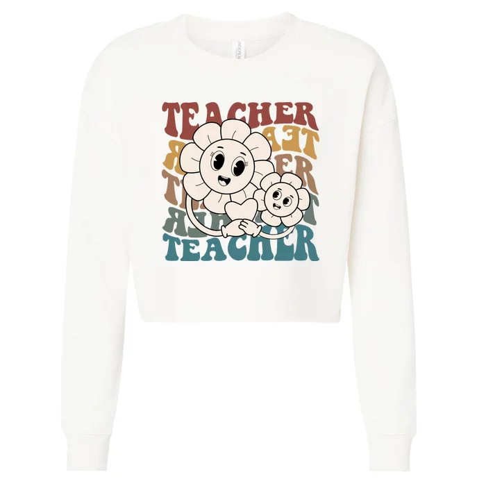 Retro Teacher Cute Gift Sunflower Heart Cropped Pullover Crew