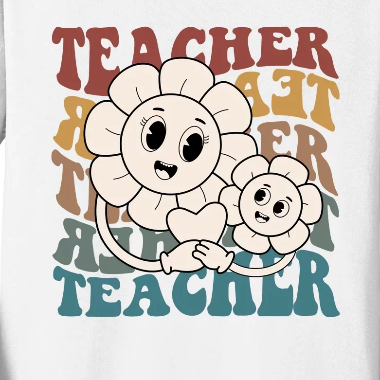 Retro Teacher Cute Gift Sunflower Heart Kids Long Sleeve Shirt