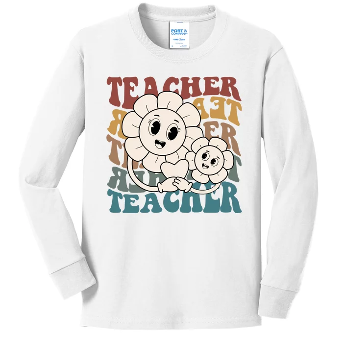 Retro Teacher Cute Gift Sunflower Heart Kids Long Sleeve Shirt