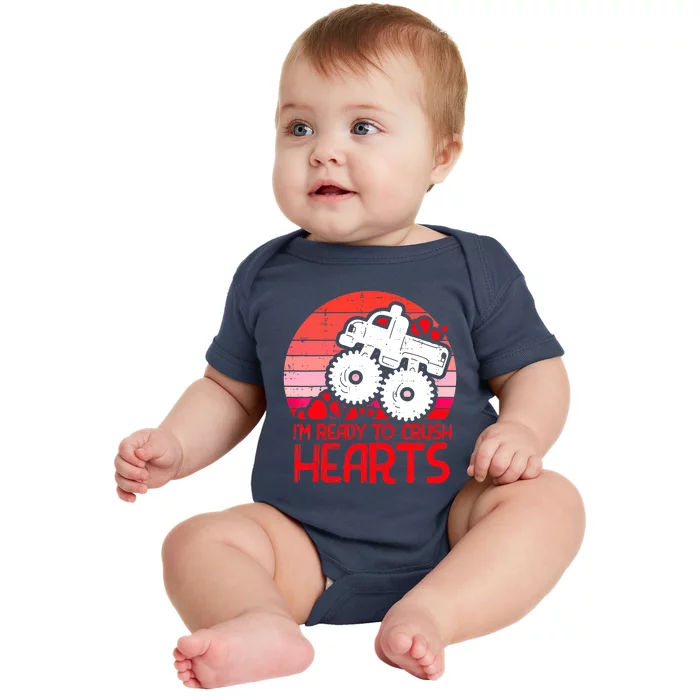 Ready To Crush Hearts Monster Truck Toddler Boys Valentine Baby Bodysuit