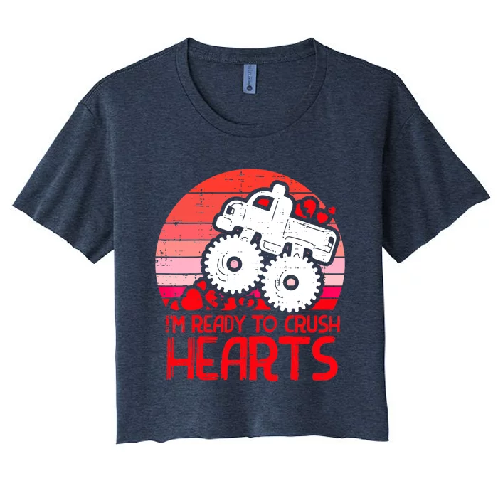 Ready To Crush Hearts Monster Truck Toddler Boys Valentine Women's Crop Top Tee