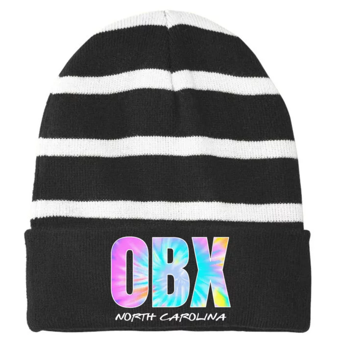 Retro Tie Dye OBX North Carolina Outer Banks Striped Beanie with Solid Band