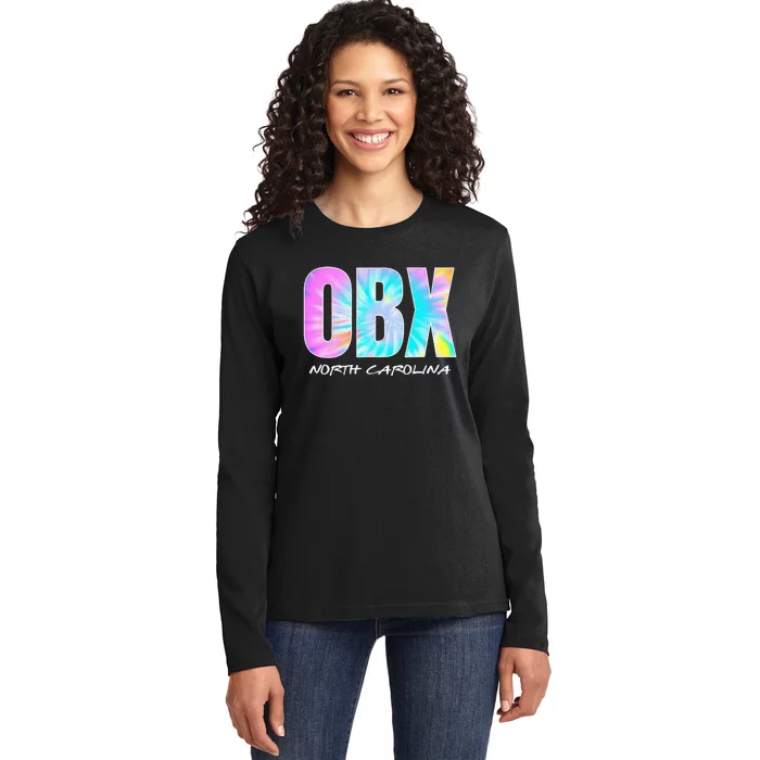 Retro Tie Dye OBX North Carolina Outer Banks Ladies Long Sleeve Shirt