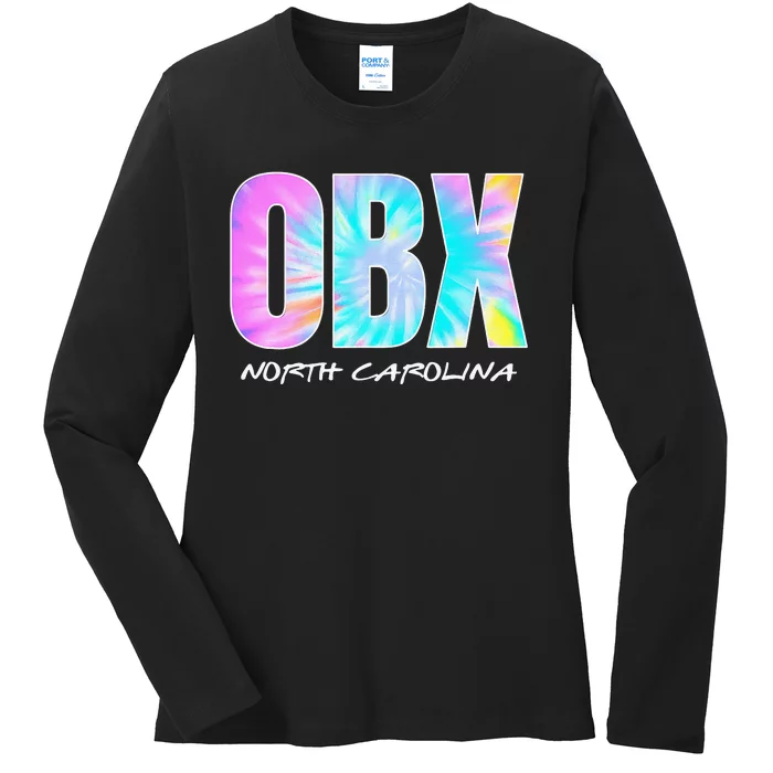 Retro Tie Dye OBX North Carolina Outer Banks Ladies Long Sleeve Shirt