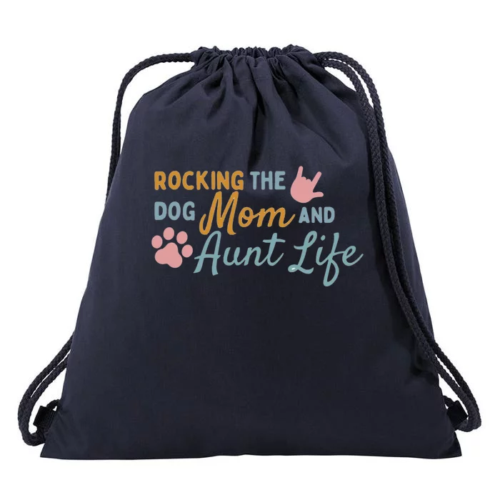 Rocking The Dog Mom And Aunt Life Mothers Day Retro Gift Drawstring Bag