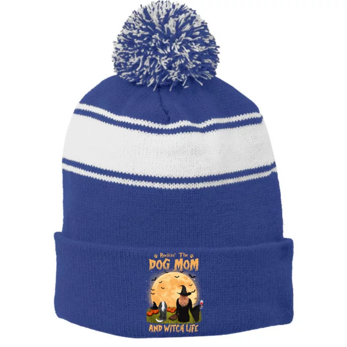 Rocking The Dog Mom And Witch Life Cavalier Halloween Gift Stripe Pom Pom Beanie