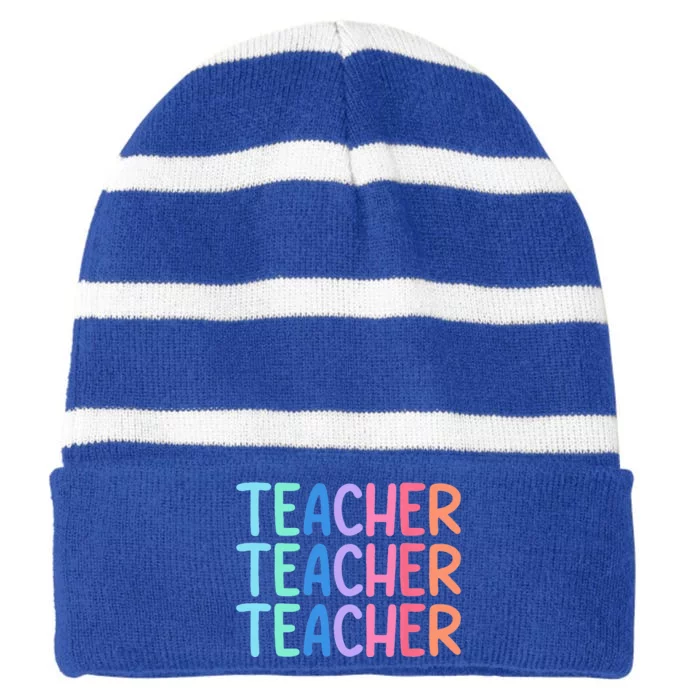 Retro Teacher Daisy Colorful Elementary School Teacher Striped Beanie with Solid Band