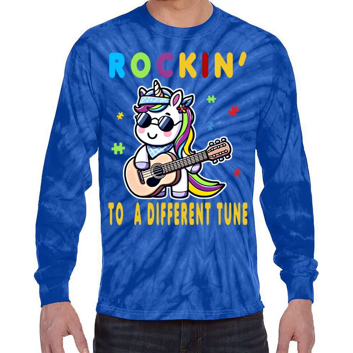 Rockin To Different Tune Guitar Autism Unicorn Gift Tie-Dye Long Sleeve Shirt