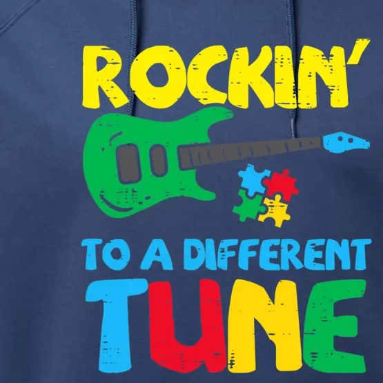 Rockin To Different Tune Guitar Autism Awareness Music Performance Fleece Hoodie