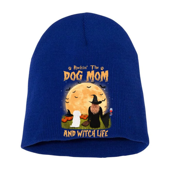 Rocking The Dog Mom And Witch Life Maltese Halloween Funny Gift Short Acrylic Beanie