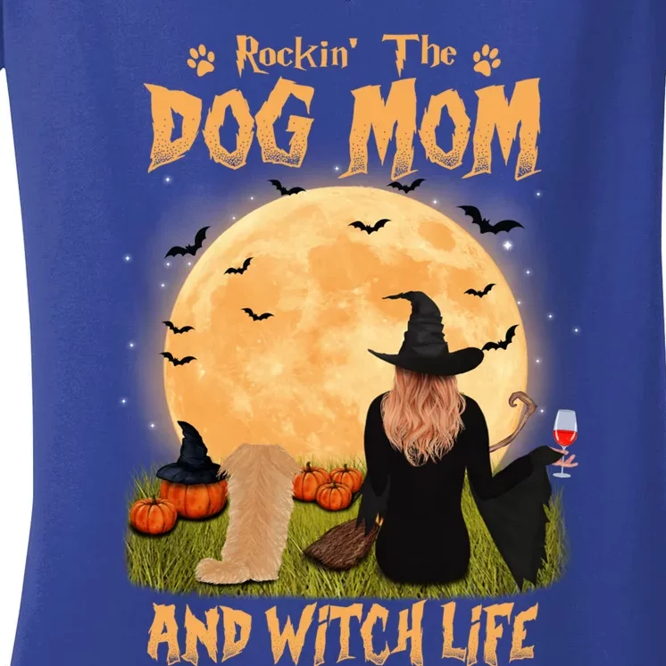 Rocking The Dog Mom And Witch Life Pekingese Halloween Funny Gift Women's V-Neck T-Shirt