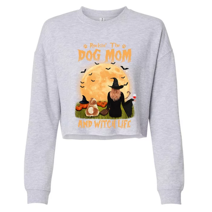 Rocking The Dog Mom And Witch Life Pomeranian Halloween Gift Cropped Pullover Crew