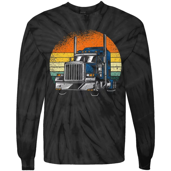 Retro Truck Driver Semi Trailer Truck Vintage Tie-Dye Long Sleeve Shirt