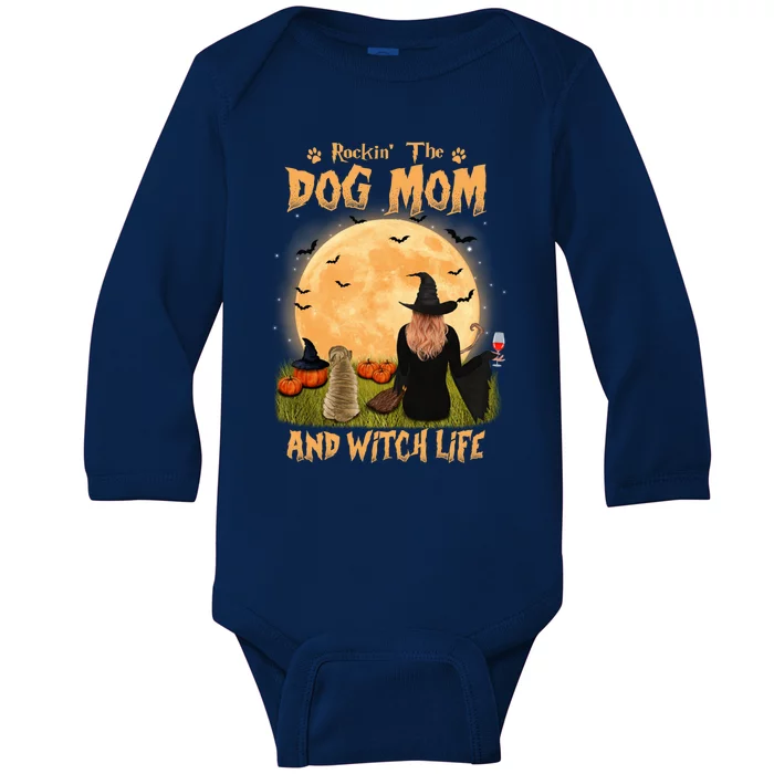 Rocking The Dog Mom And Witch Life Shar Pei Halloween Funny Gift Baby Long Sleeve Bodysuit