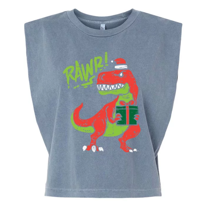 Rawr Trex Dinosaur Santa Christmas Xmas Pajama Gift Garment-Dyed Women's Muscle Tee