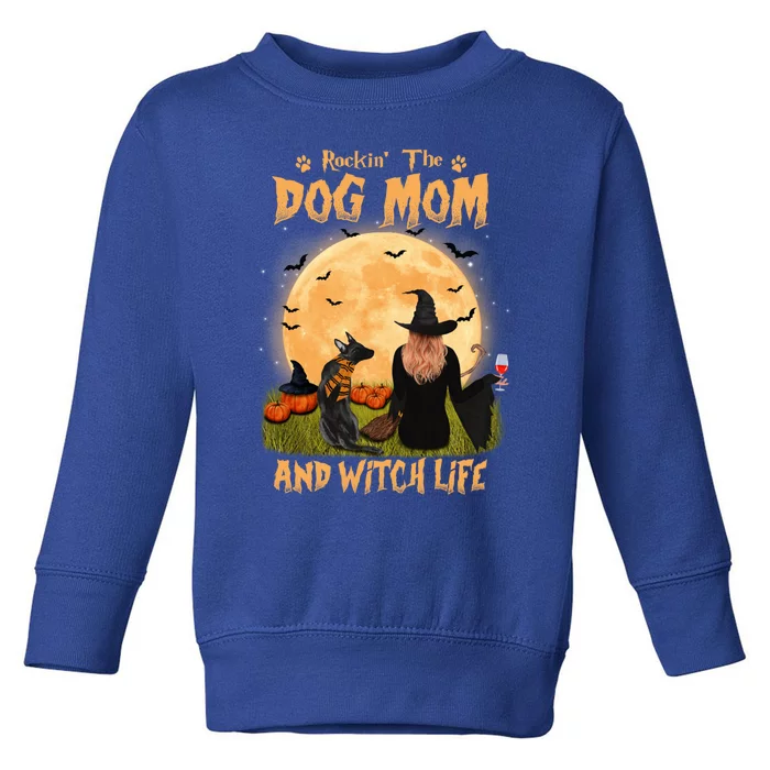 Rocking The Dog Mom Witch Life Belgian Malinois Halloween Gift Toddler Sweatshirt