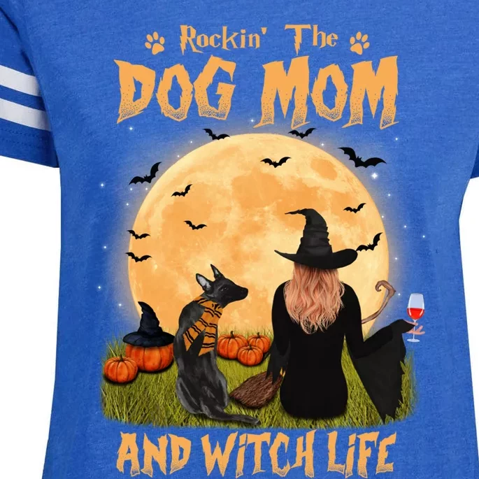 Rocking The Dog Mom Witch Life Belgian Malinois Halloween Gift Enza Ladies Jersey Football T-Shirt