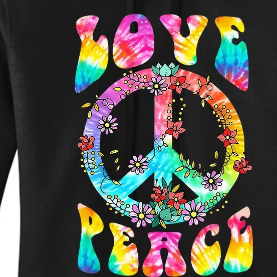 Retro Tie Dye Hippie Costume with Peace Sign and Love Women's Pullover Hoodie