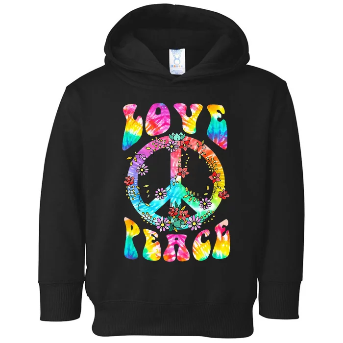 Retro Tie Dye Hippie Costume with Peace Sign and Love Toddler Hoodie