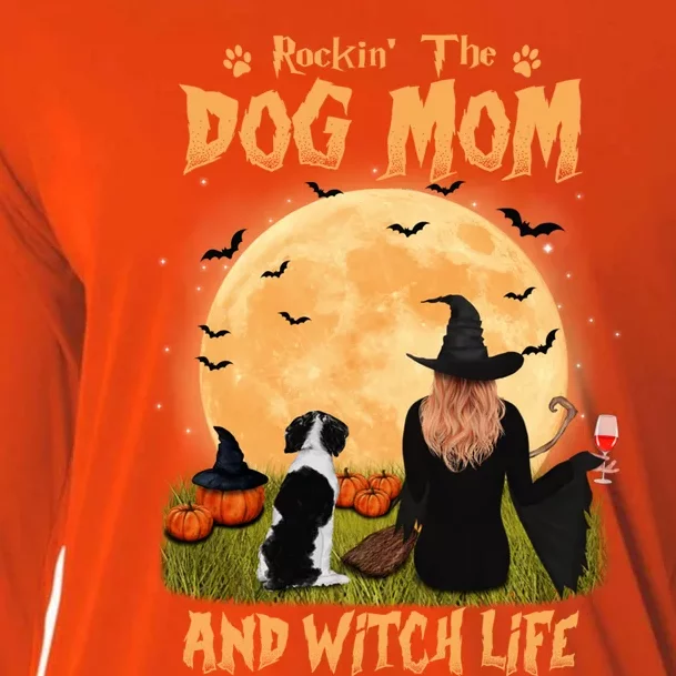 Rocking The Dog Mom Witch Life Brittany Spaniel Halloween Gift Cooling Performance Long Sleeve Crew