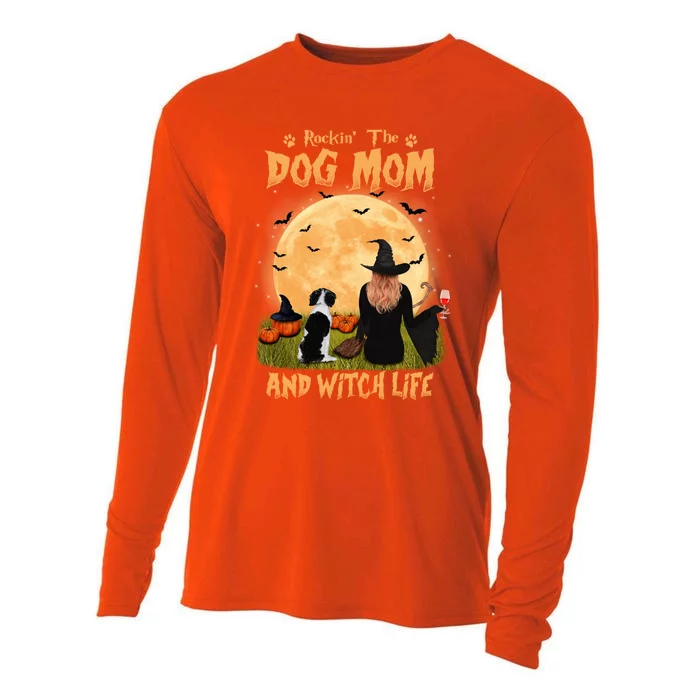 Rocking The Dog Mom Witch Life Brittany Spaniel Halloween Gift Cooling Performance Long Sleeve Crew