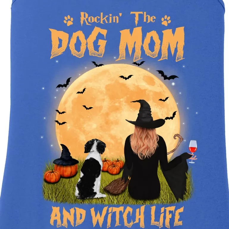 Rocking The Dog Mom Witch Life Brittany Spaniel Halloween Gift Ladies Essential Tank