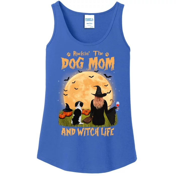 Rocking The Dog Mom Witch Life Brittany Spaniel Halloween Gift Ladies Essential Tank