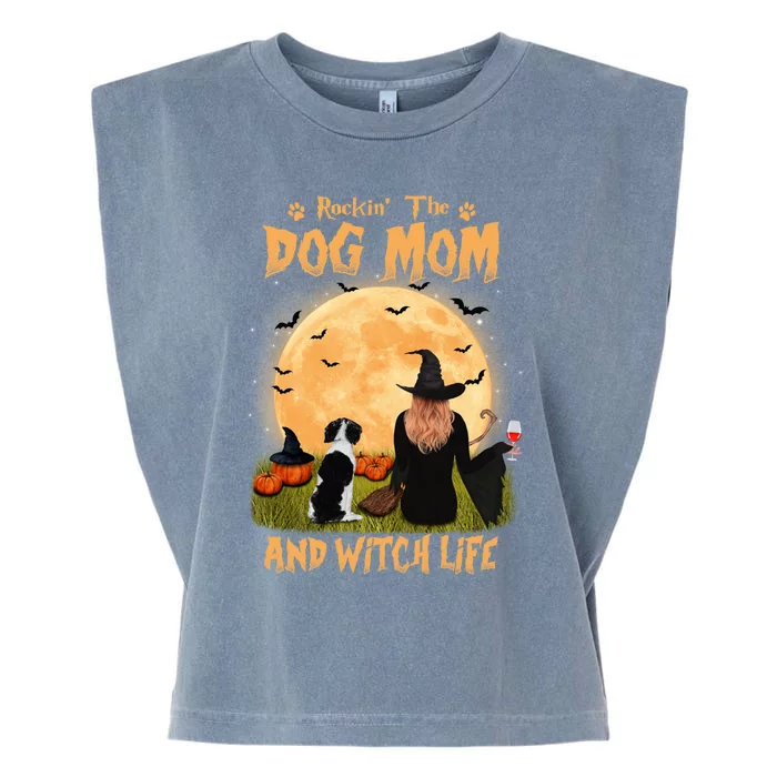 Rocking The Dog Mom Witch Life Brittany Spaniel Halloween Gift Garment-Dyed Women's Muscle Tee