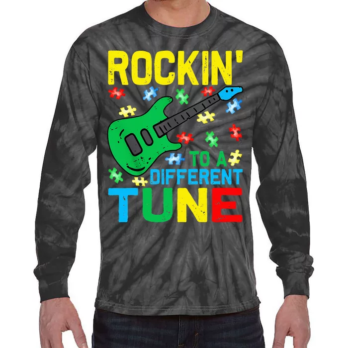 Rockin To Different Tune Guitar Autism Awareness Music Tie-Dye Long Sleeve Shirt