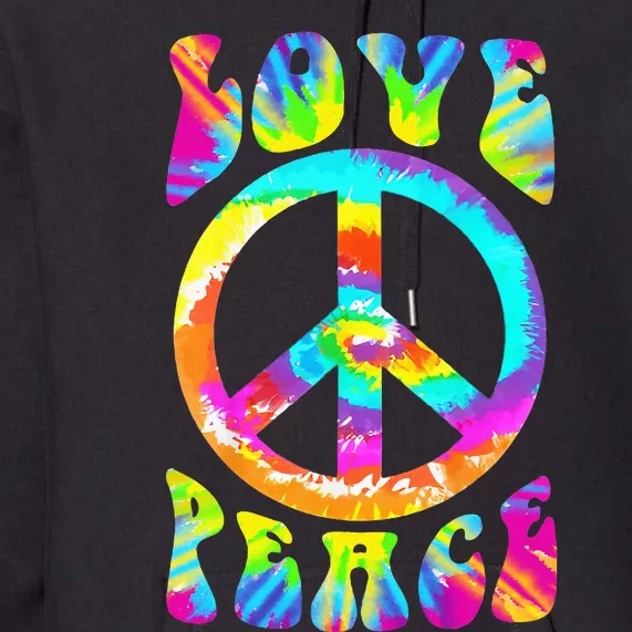 Retro Tie Dye Hippie Costume with Peace Sign and Love Premium Hoodie