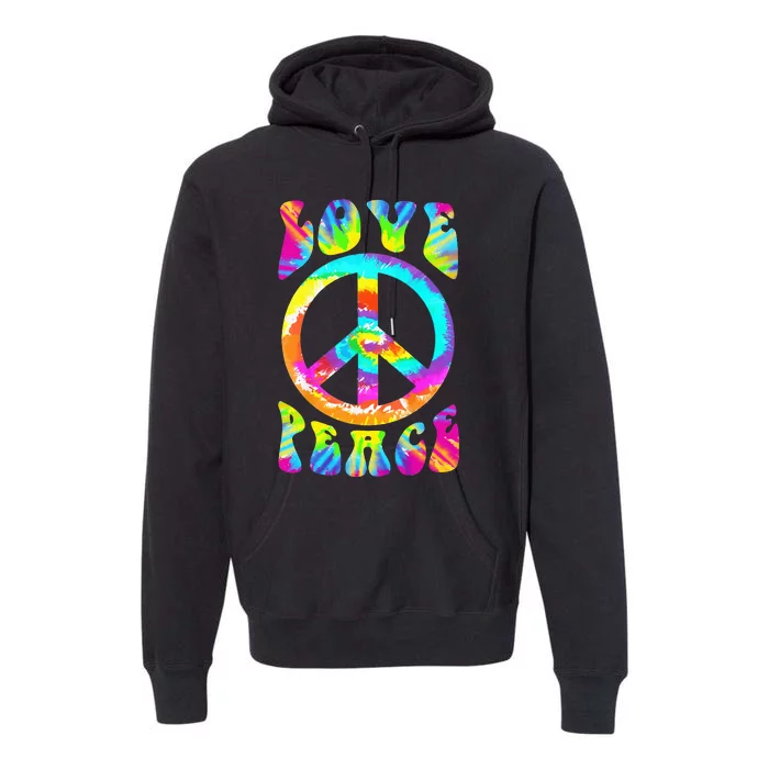 Retro Tie Dye Hippie Costume with Peace Sign and Love Premium Hoodie