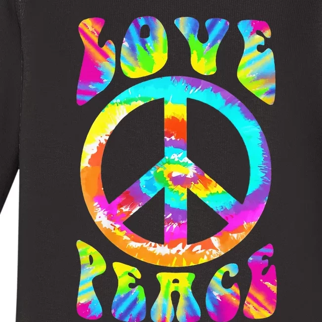 Retro Tie Dye Hippie Costume with Peace Sign and Love Baby Long Sleeve Bodysuit