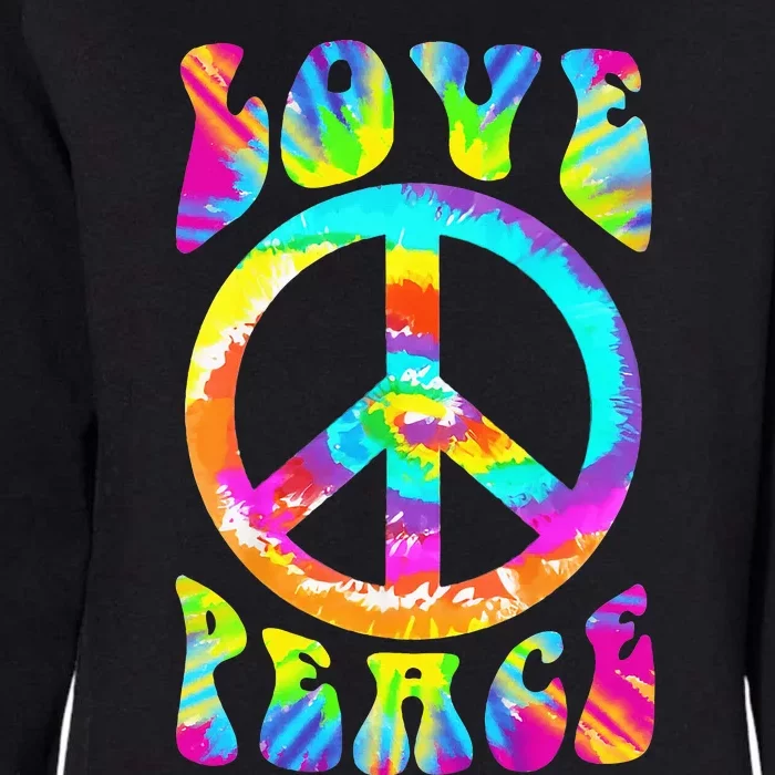 Retro Tie Dye Hippie Costume with Peace Sign and Love Womens California Wash Sweatshirt