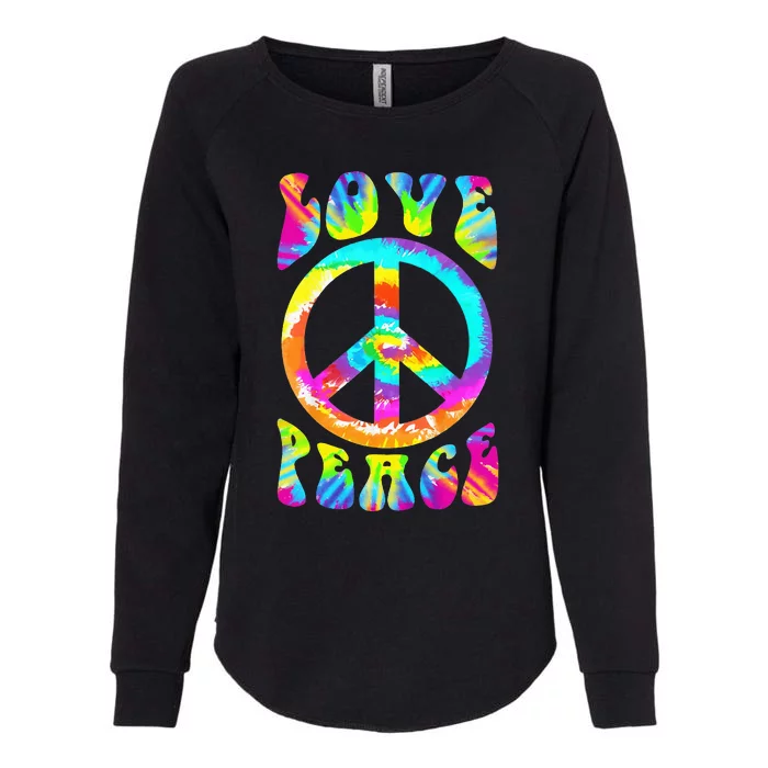 Retro Tie Dye Hippie Costume with Peace Sign and Love Womens California Wash Sweatshirt