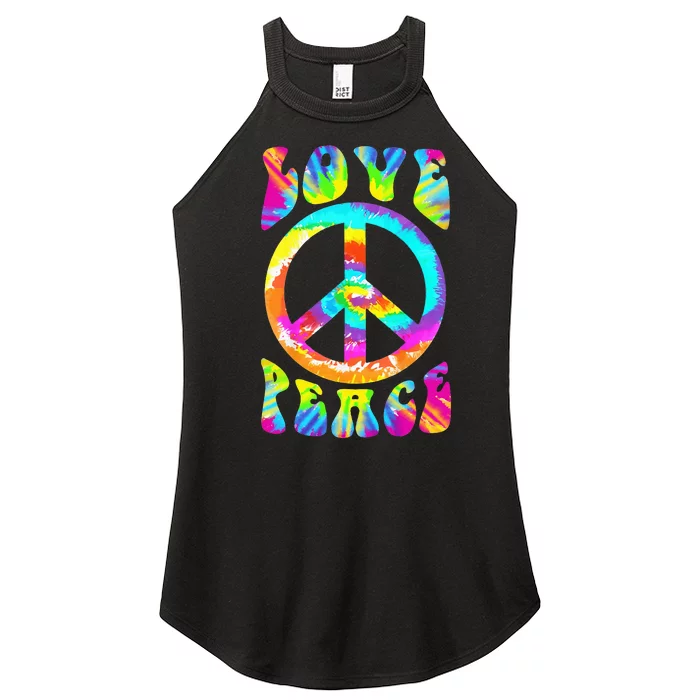 Retro Tie Dye Hippie Costume with Peace Sign and Love Women’s Perfect Tri Rocker Tank