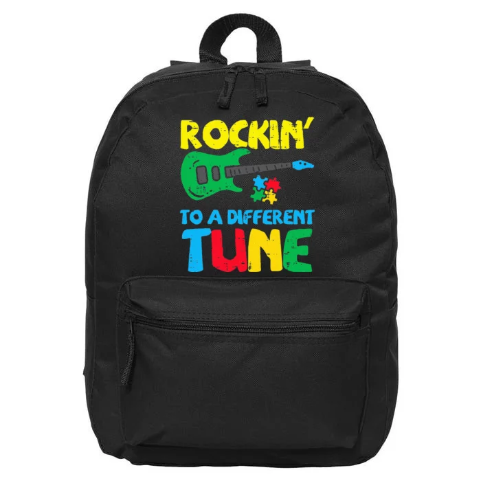 Rockin To Different Tune Guitar Autism Awareness Music 16 in Basic Backpack