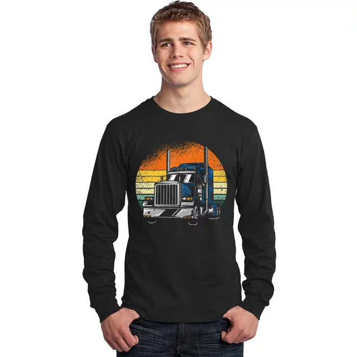 Retro Truck Driver Semi Trailer Truck Vintage Novelty Tall Long Sleeve T-Shirt