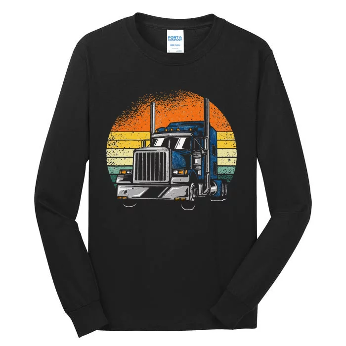 Retro Truck Driver Semi Trailer Truck Vintage Novelty Tall Long Sleeve T-Shirt