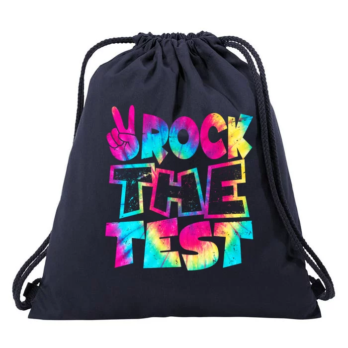 Retro Tie Dye Rock The Test Drawstring Bag