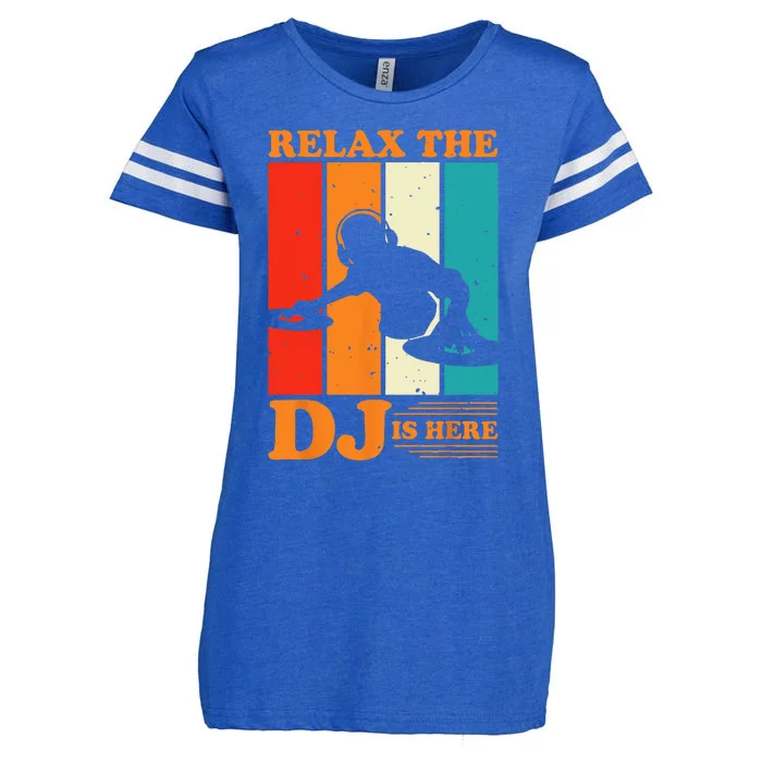 Relax The DJ Is Here Funny DJ Disc Jockey Music Player Dad Enza Ladies Jersey Football T-Shirt